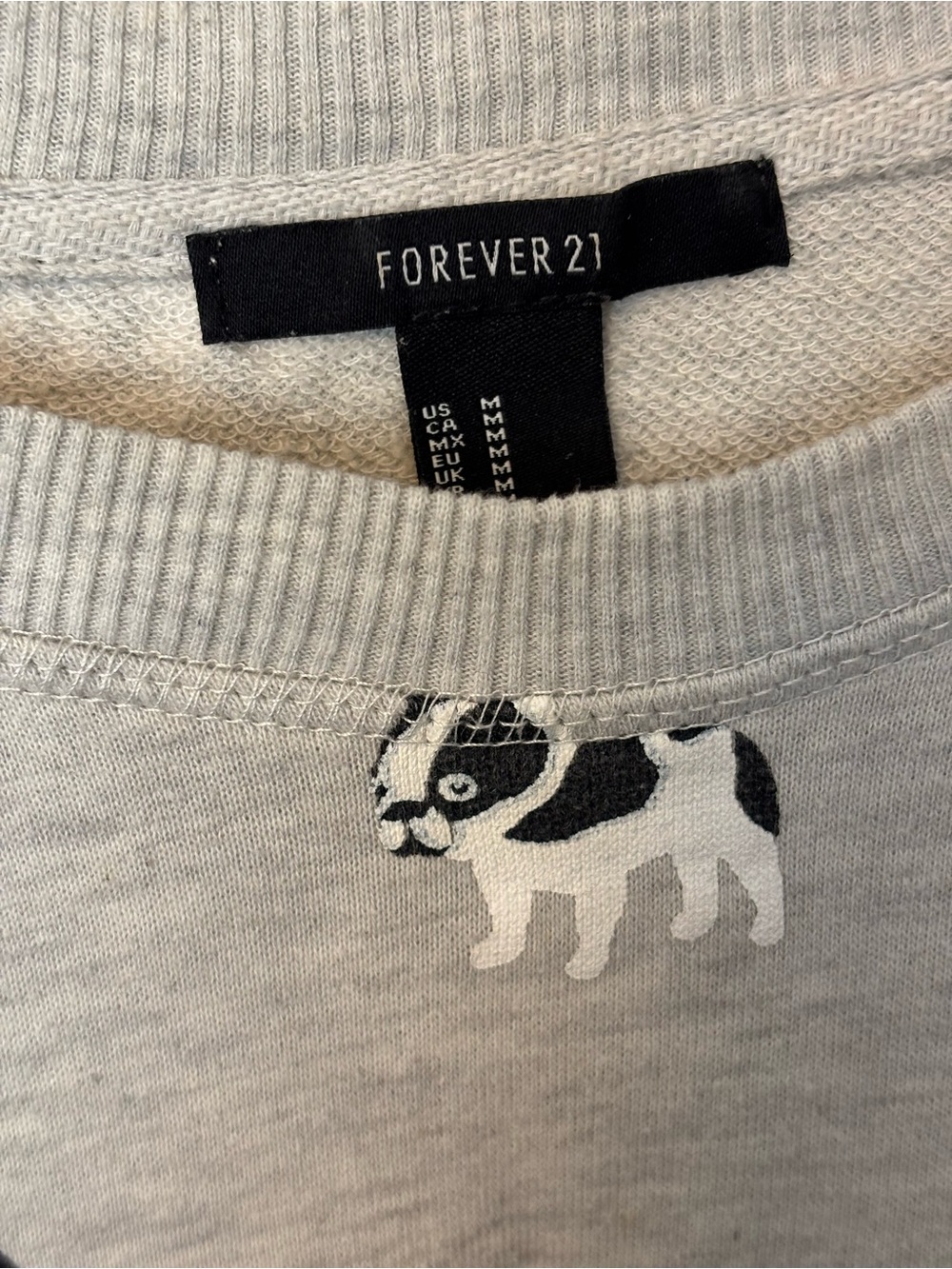 Forever 21 Men's Light Gray French Bulldog Crewneck Sweatshirt - Picture 3 of 6